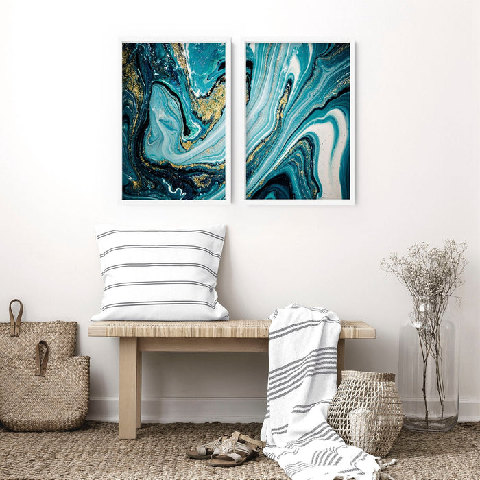 Teal luxurious wall art | set of 2 framed wall art prints