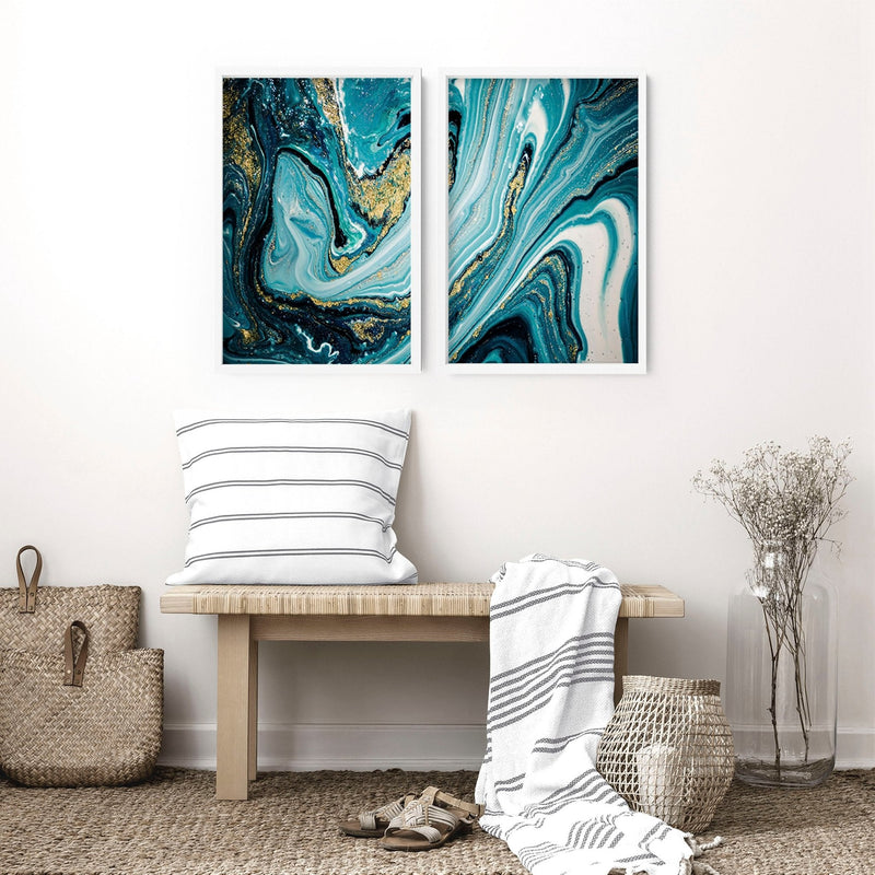 Teal luxurious wall art | set of 2 framed wall art prints