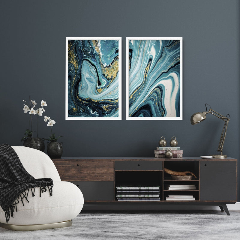 Teal luxurious wall art | set of 2 framed wall art prints