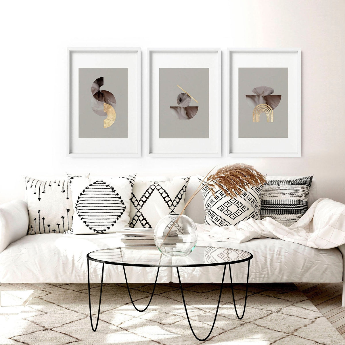 Framed large wall art | set of 3 Modern mid century wall art
