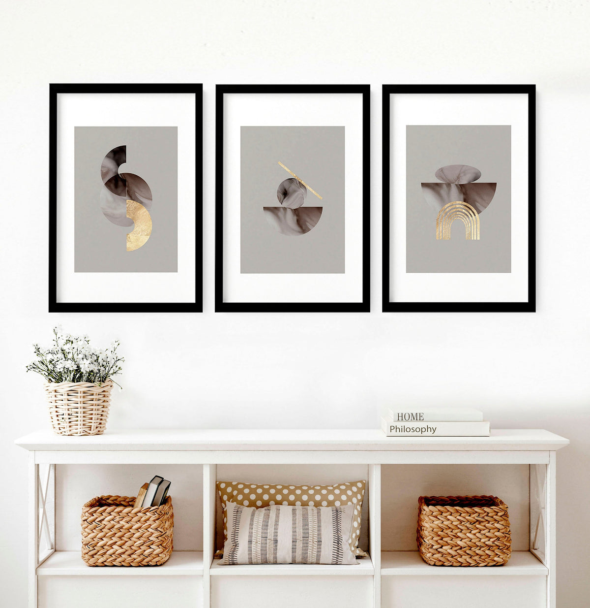 Framed large wall art | set of 3 Modern mid century wall art