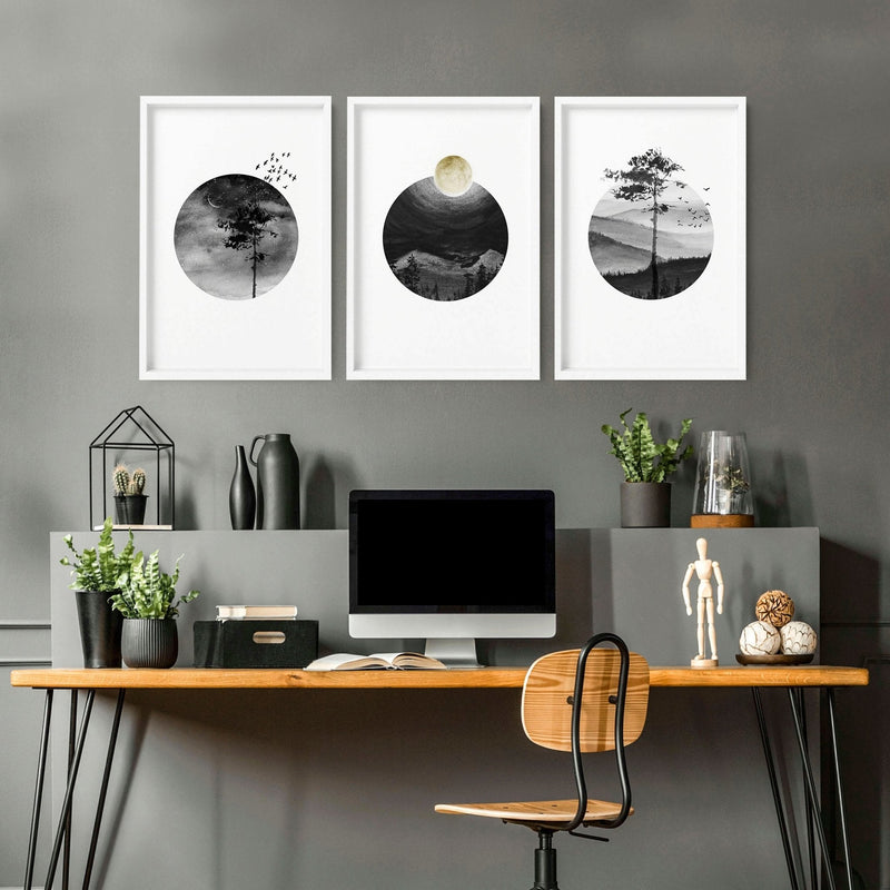 Biroja sienas grafika | 3 skandināvu sienas mākslas izdruku komplekts