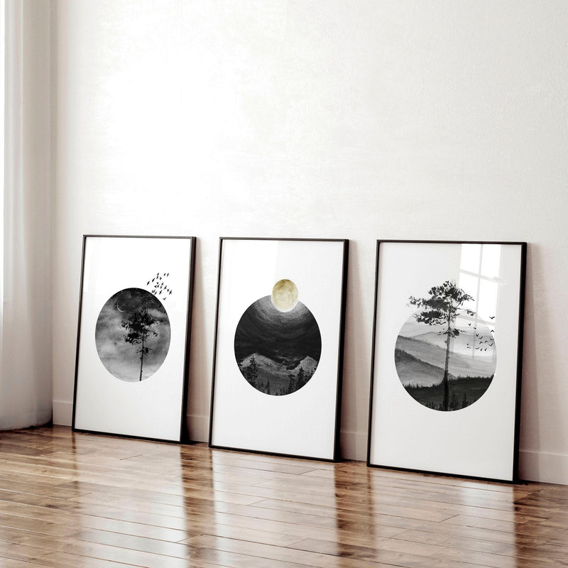 Biroja sienas grafika | 3 skandināvu sienas mākslas izdruku komplekts