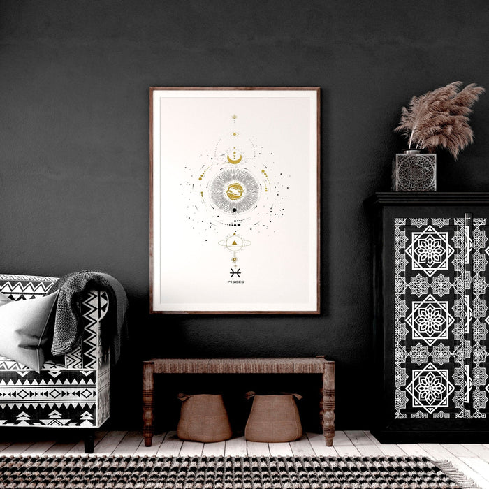 Pisces zodiac sign wall art print