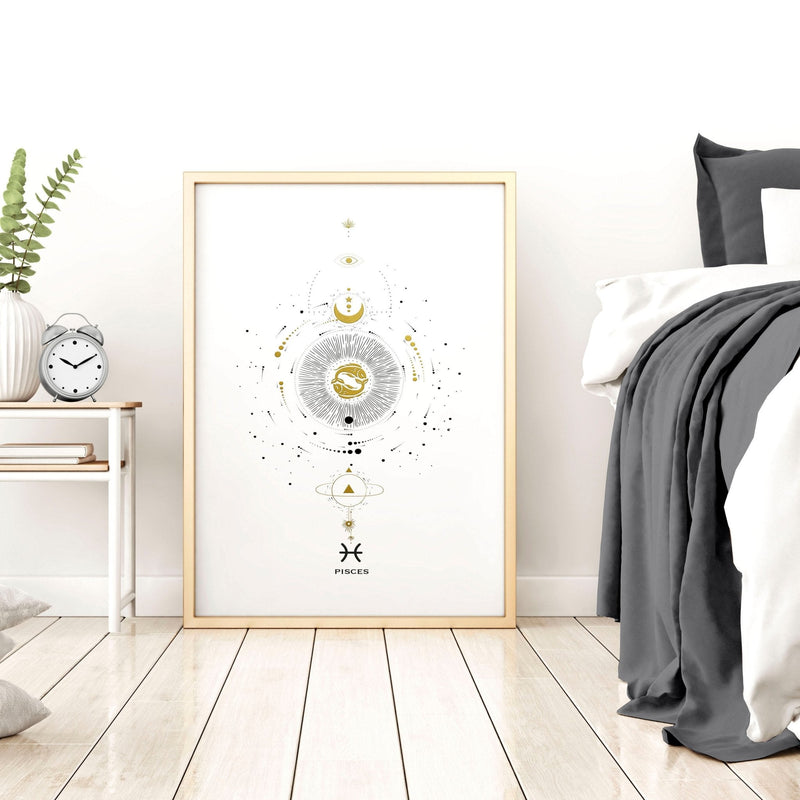 Pisces zodiac sign wall art print