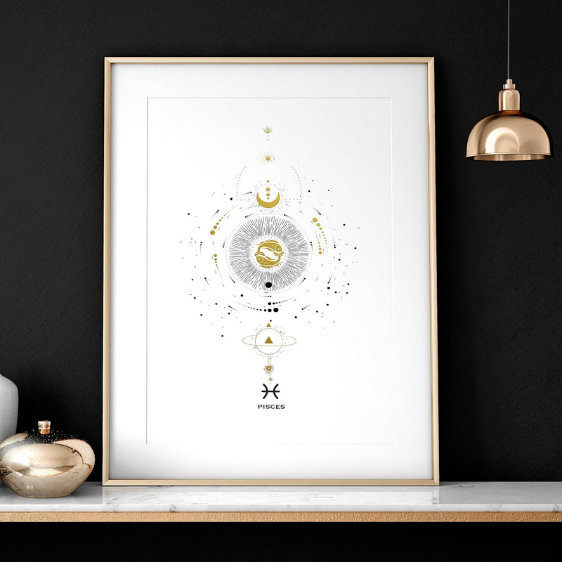 Pisces zodiac sign wall art print
