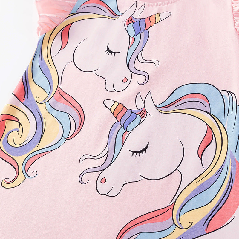 Summer Arrival Animals Cartoon Pattern Fly Sleeves Dress for Stylish