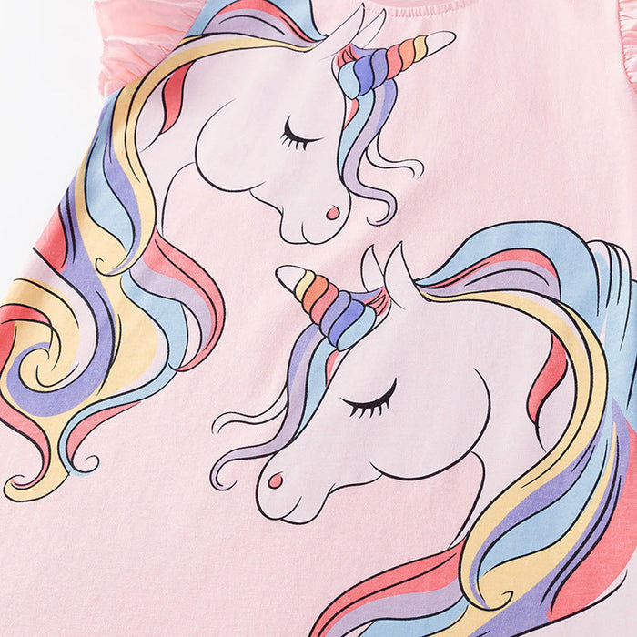 Summer Arrival Animals Cartoon Pattern Fly Sleeves Dress for Stylish