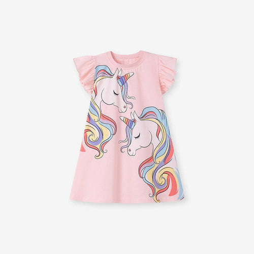 Summer Arrival Animals Cartoon Pattern Fly Sleeves Dress for Stylish