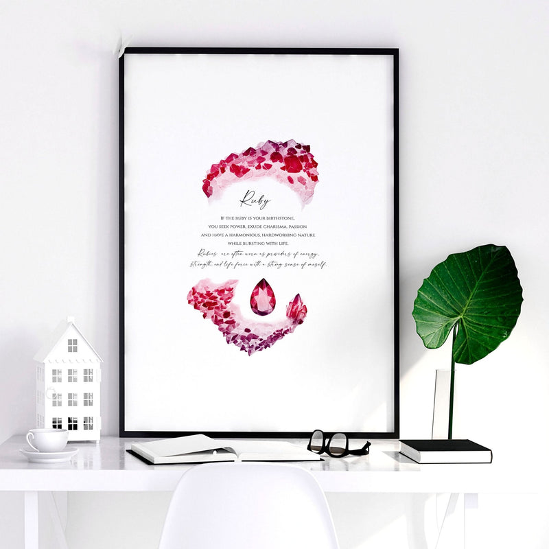Ruby Birthstone significance framed wall art print