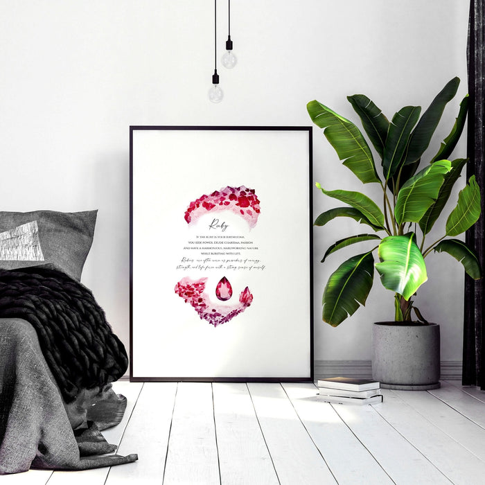 Ruby Birthstone significance framed wall art print