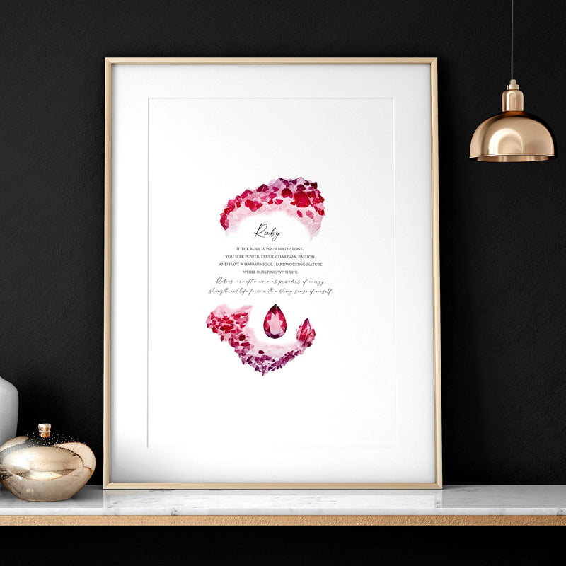 Ruby Birthstone significance framed wall art print