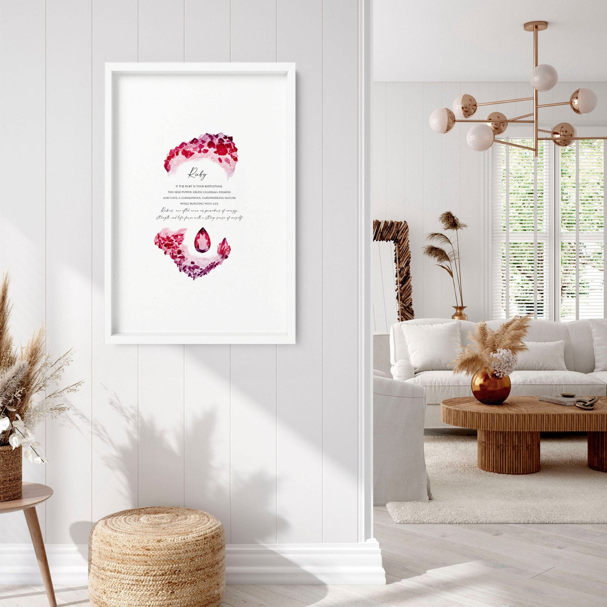 Ruby Birthstone significance framed wall art print