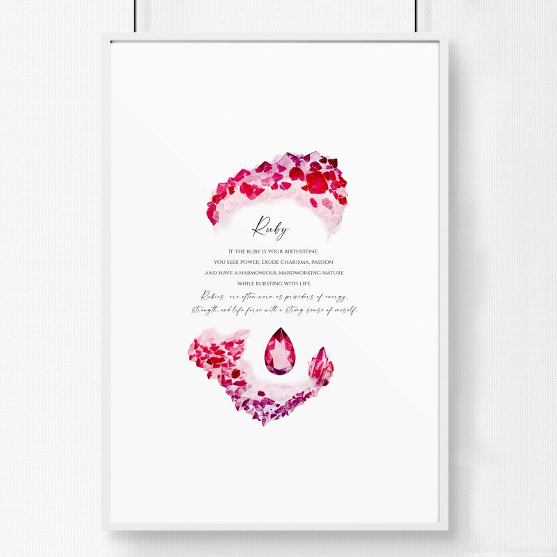 Ruby Birthstone significance framed wall art print