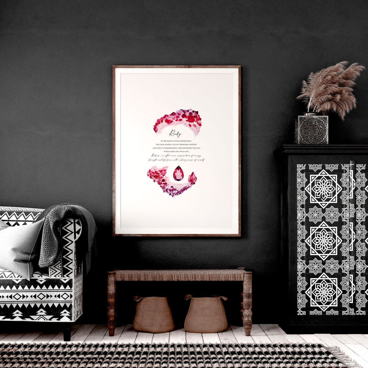 Ruby Birthstone significance framed wall art print