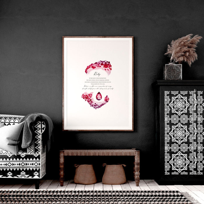 Ruby Birthstone significance framed wall art print