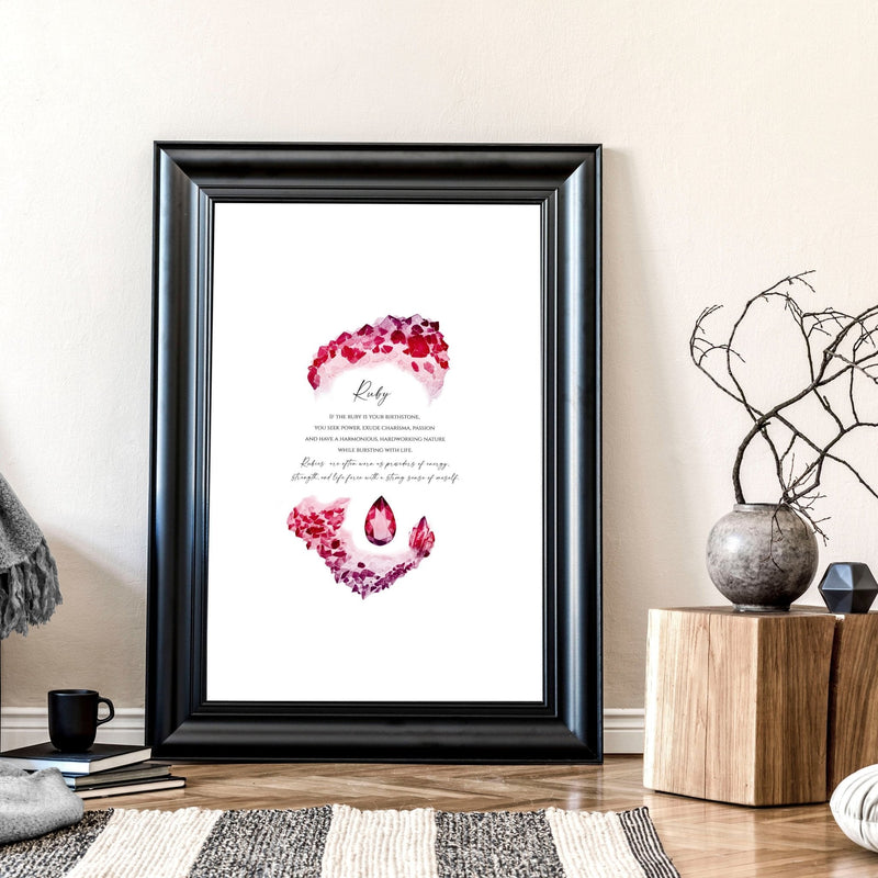 Ruby Birthstone significance framed wall art print