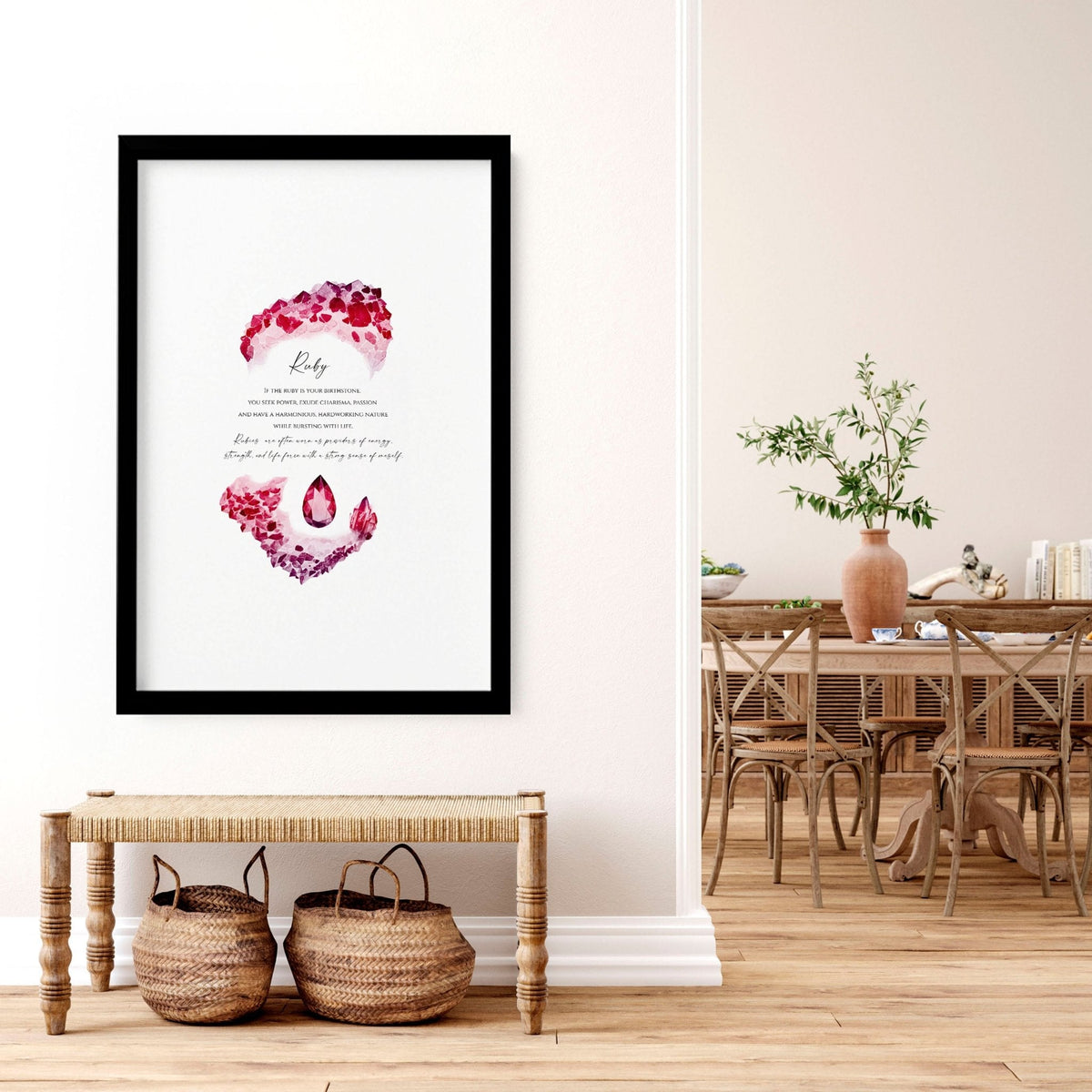 Ruby Birthstone significance framed wall art print
