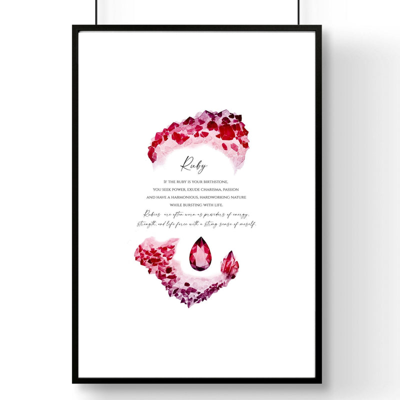 Ruby Birthstone significance framed wall art print