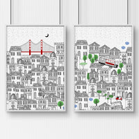 San Francisco print  | Set of 2 wall art travel posters