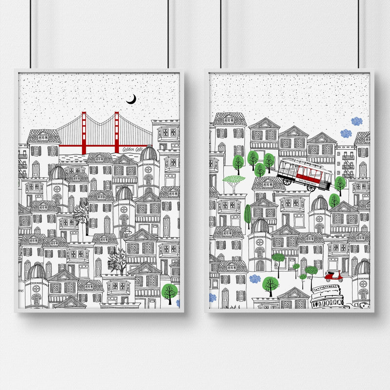San Francisco print  | Set of 2 wall art travel posters