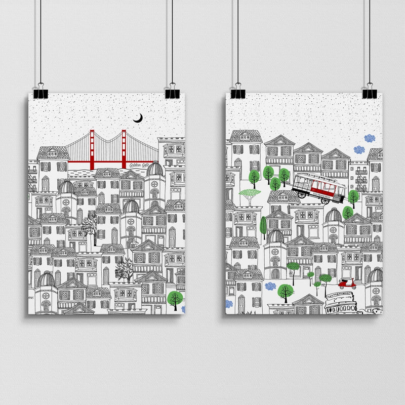 San Francisco print  | Set of 2 wall art travel posters