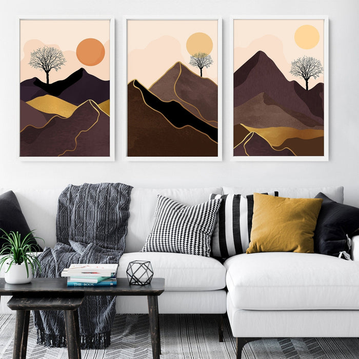Scandinavian decor style for living room | set of 3 framed wall art