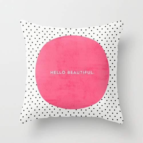 PINK HELLO BEAUTIFUL POLKA DOTS spilvens