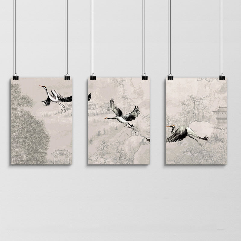 Crane art | set of 3 Japanese wall art