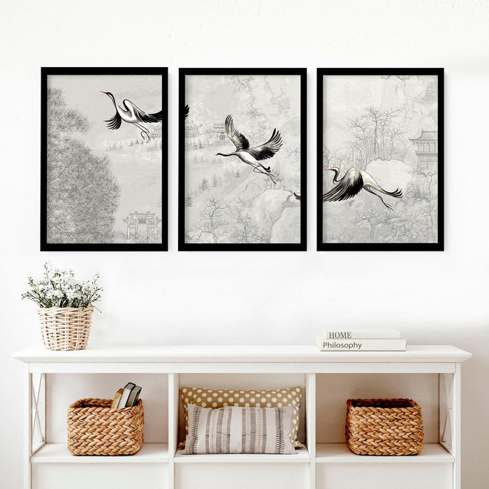Crane art | set of 3 Japanese wall art