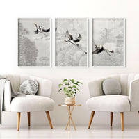 Crane art | set of 3 Japanese wall art