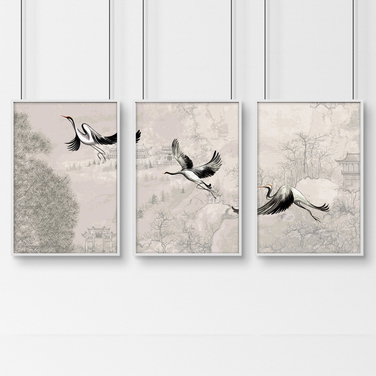 Crane art | set of 3 Japanese wall art