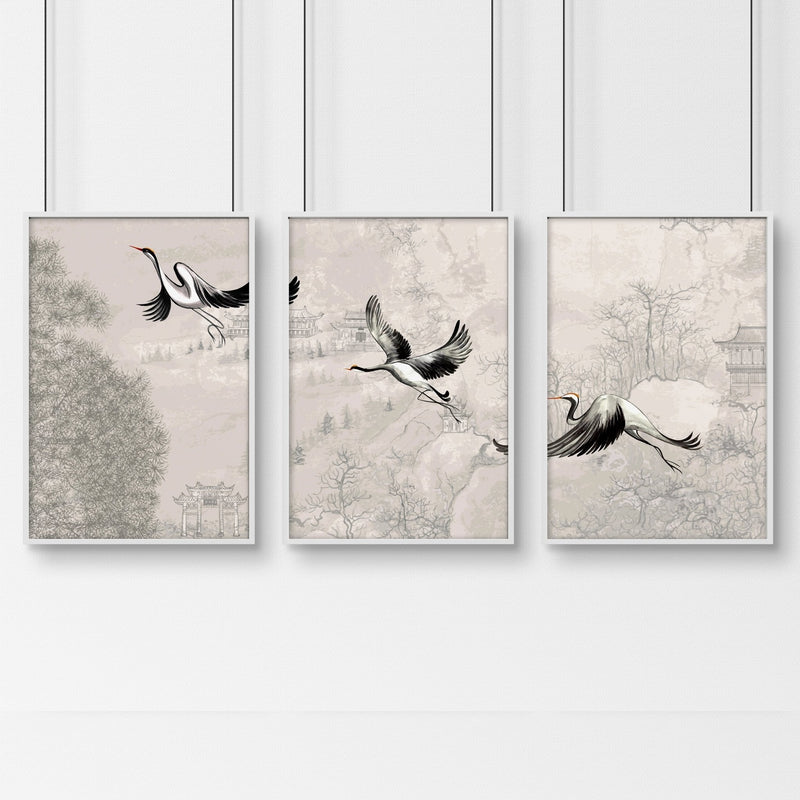 Crane art | set of 3 Japanese wall art