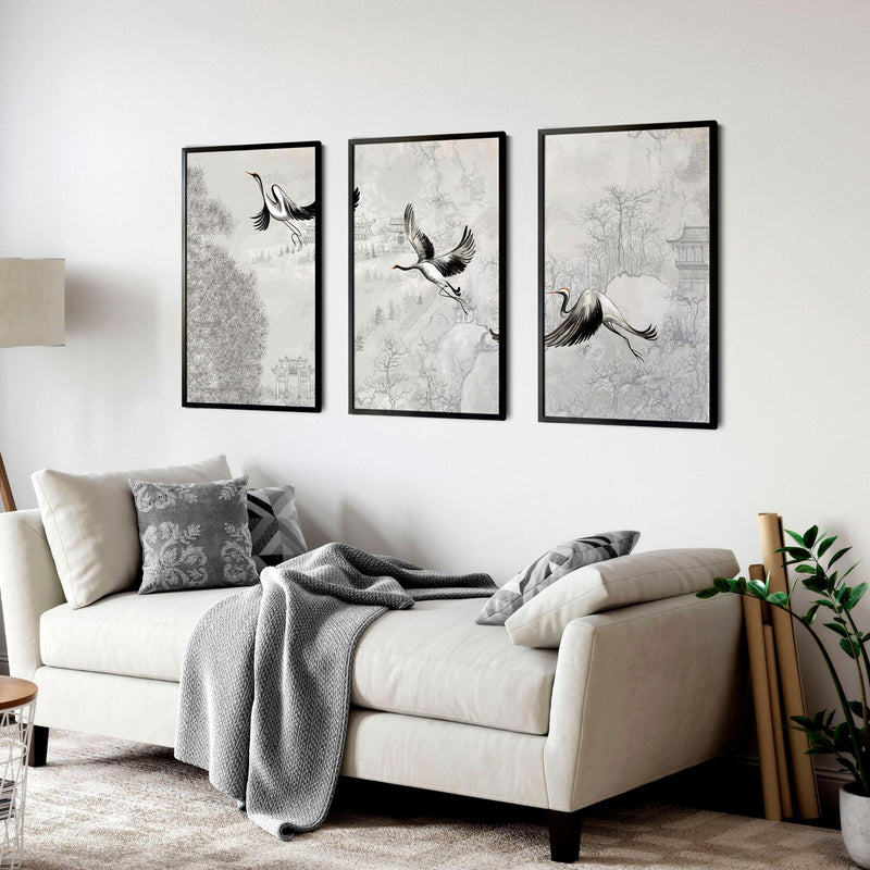 Crane art | set of 3 Japanese wall art