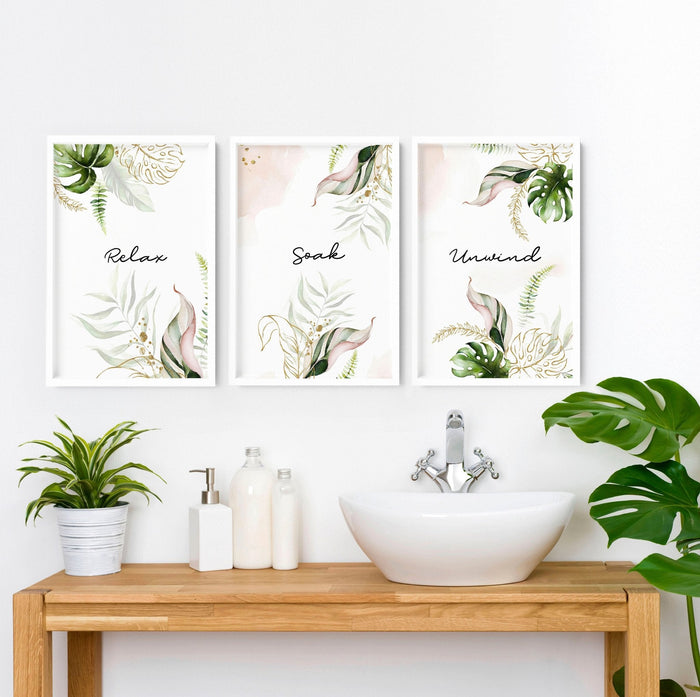 Bathroom with art | Set of 3 Tropical wall art prints