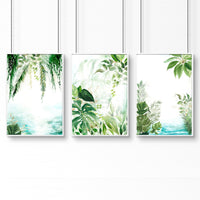 Wall art with green | set of 3 Tropical home decor items