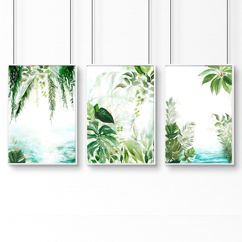 Wall art with green | set of 3 Tropical home decor items