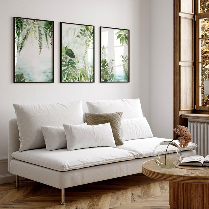 Wall art with green | set of 3 Tropical home decor items