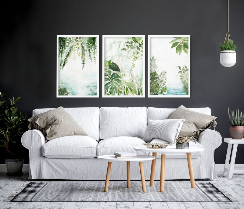 Wall art with green | set of 3 Tropical home decor items