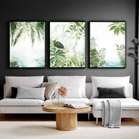 Wall art with green | set of 3 Tropical home decor items
